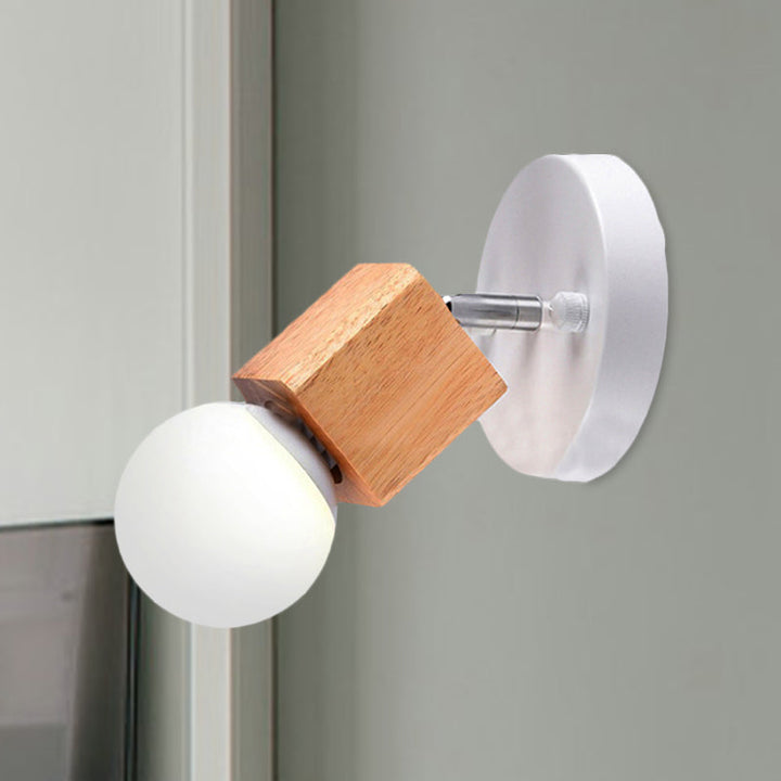 BowLift | Black/White 1 Head Wall Lamp Sconces Industrial Style Wooden Square Wall Mount Light with Circular Wall Plate
