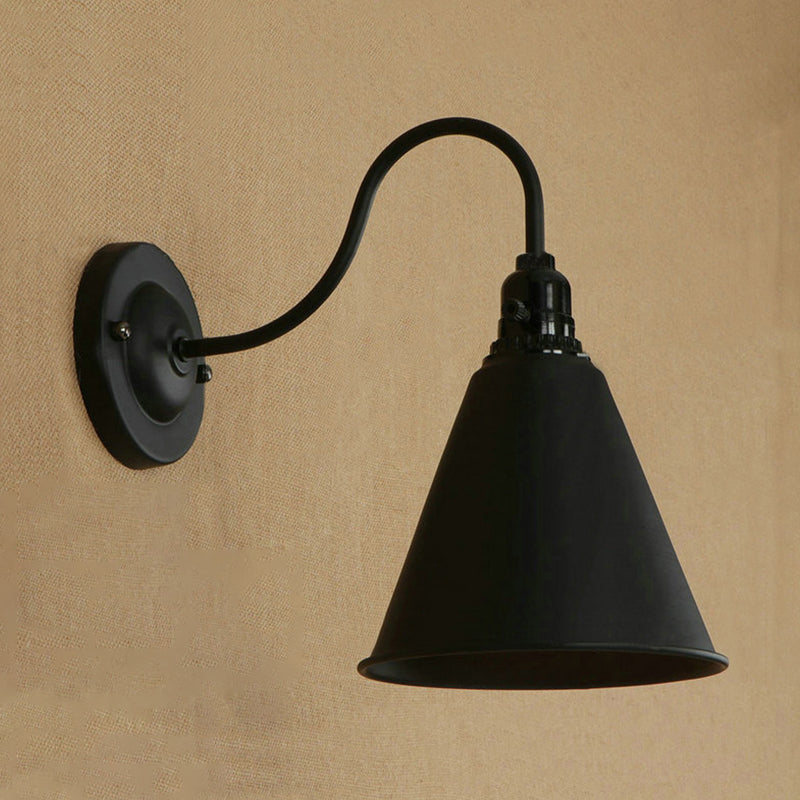 BowLift | 1 head gooseneck wall light with conical shade industrial black metal wall lamp for the dining room