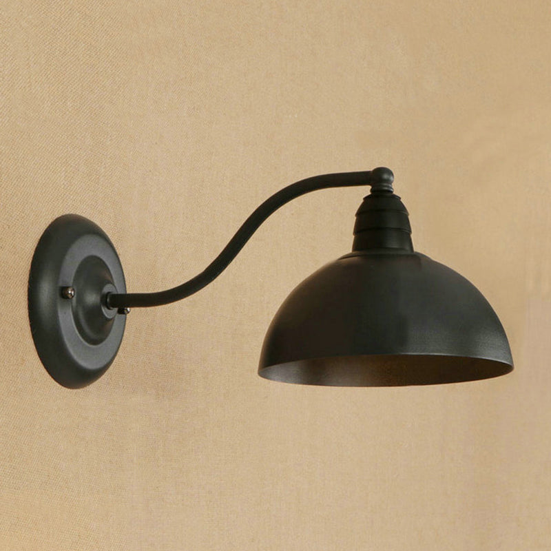 BowLift | 1 Head Wall Sconce Retro Dome Shade Metal Sconce Light Fixture with Curved Arm in Black