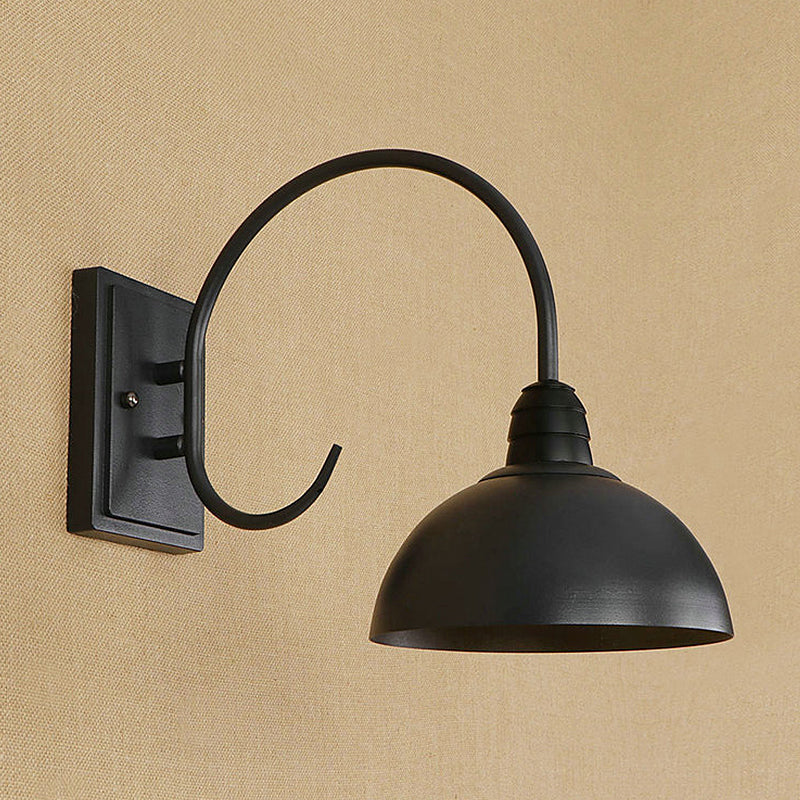 BowLift | 1 Head Wall Sconce Retro Dome Shade Metal Sconce Light Fixture with Curved Arm in Black
