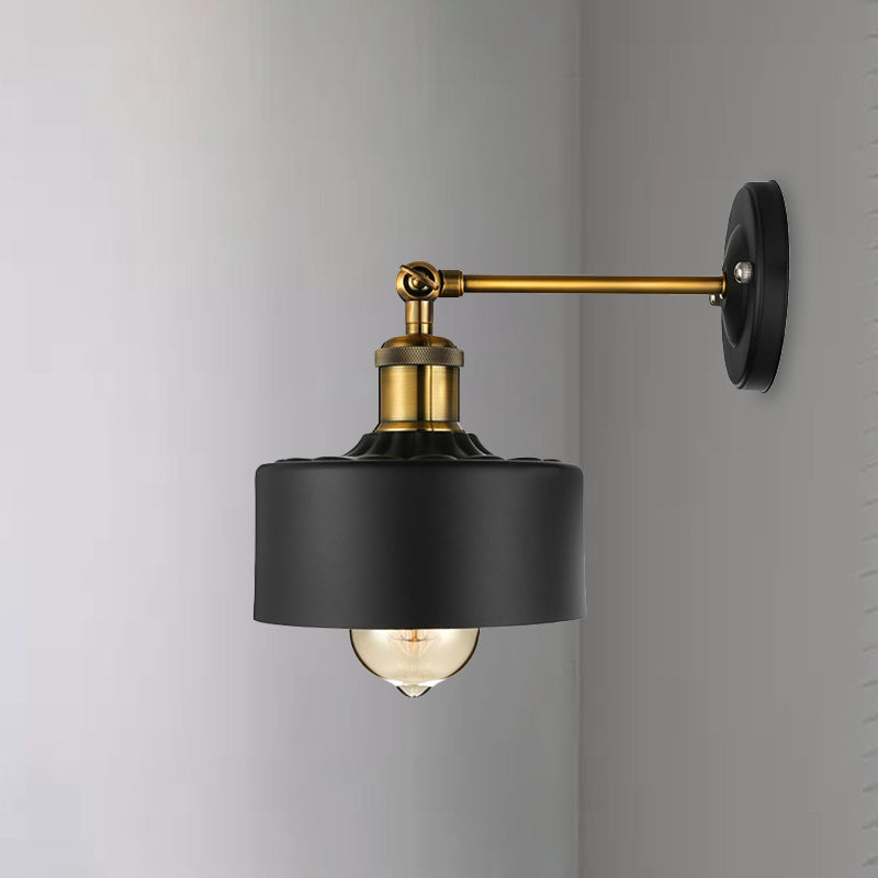 BowLift | 1 Light Wall Lamp Loft Style Dome/Drum Shade Metal Adjustable Wall Lamp in Black for Bedroom