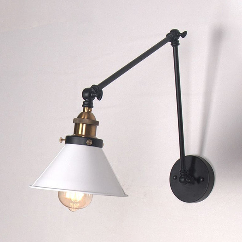 BowLift | 1 Light Adjustable Wall Lamp with Cone Shade Metal Retro Indoor Wall Lamp Light in Black/White