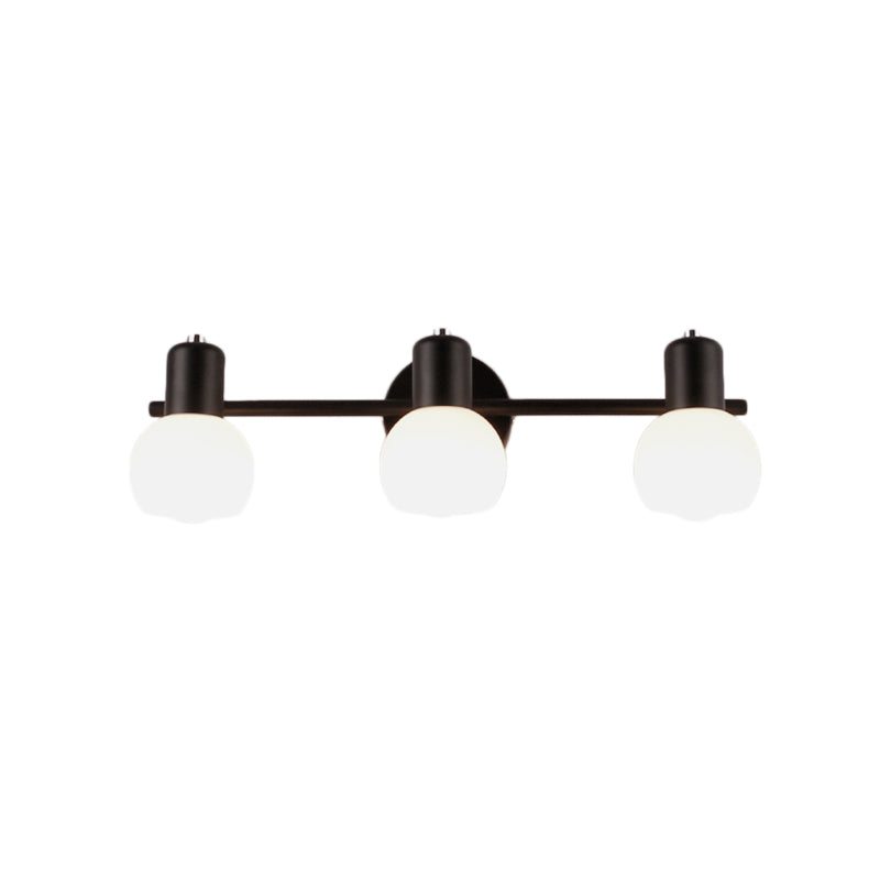 BowLift | 3-Bulb Wall Light with Bubble Shade Opal Glass Modern Bathroom Fixture in Black/White
