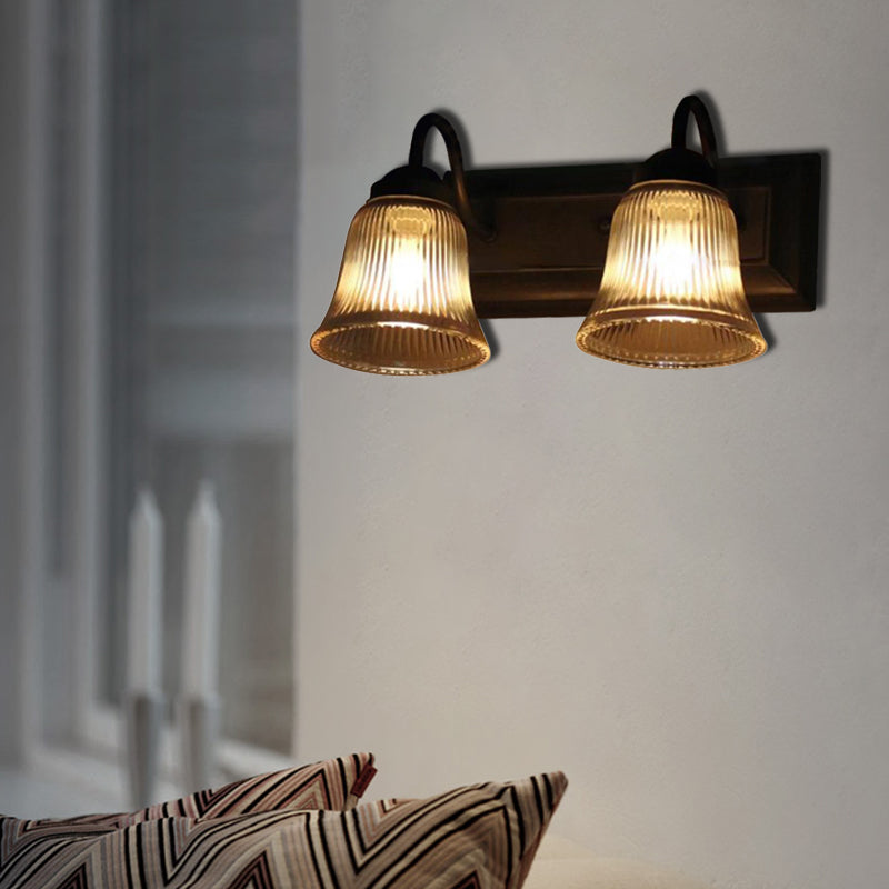 BowLift | Bell Clear Texture Glass Wall Lamp Industry One Lamp Bedroom Sconce Light in Black