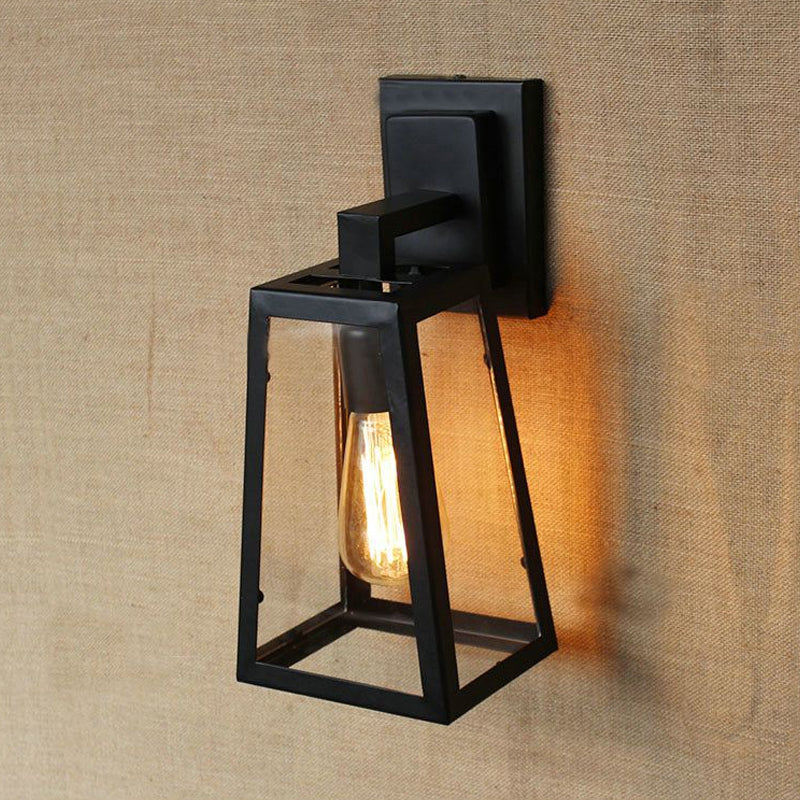 BowLift | 1 Bulb Trapezoidal Cage Wall Lamp Industrial Stylish Matt Black Metal Wall Mount Light for Living Room