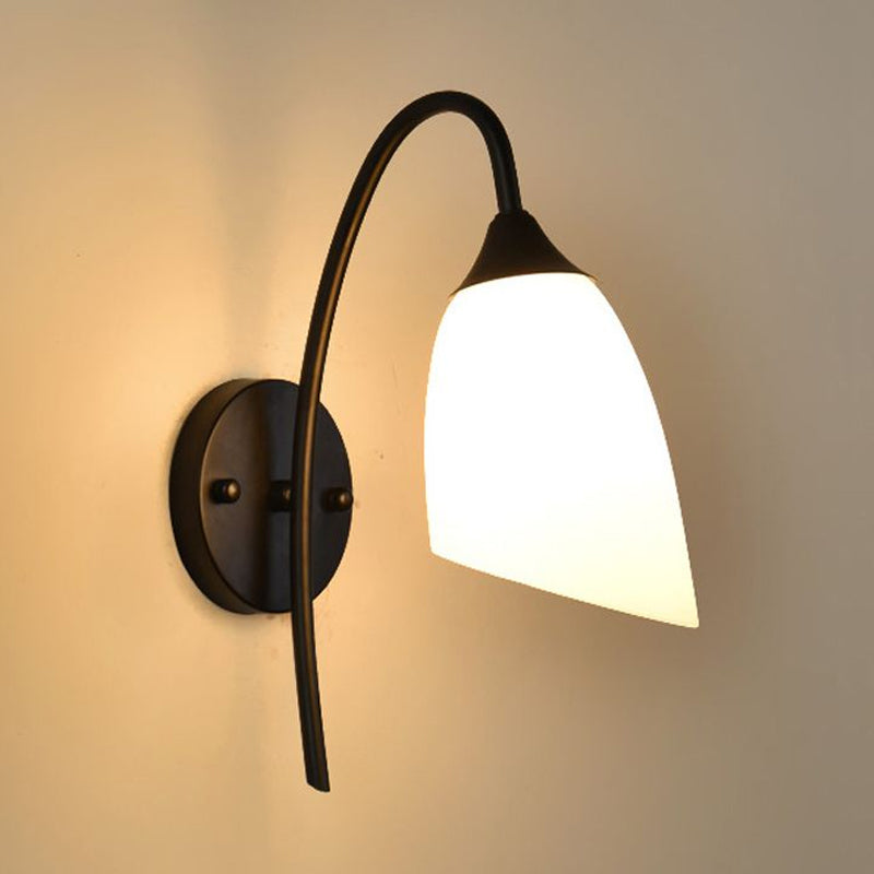 BowLift | 1 Bulb Angle Shade Wall Mounted Light Fixture Modern Black/Gold Milk Glass Lighting for Bedroom