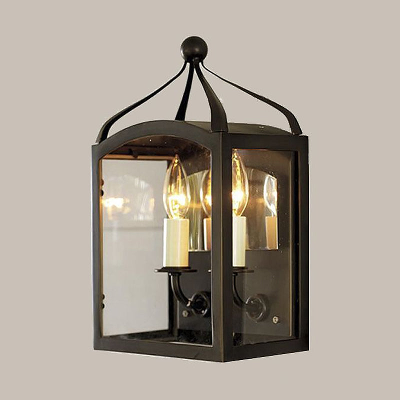 BowLift | Old Brass Candle Wall Lamp with Metal Cage Shade 2 Lights Vintage Wall Light for Hallway