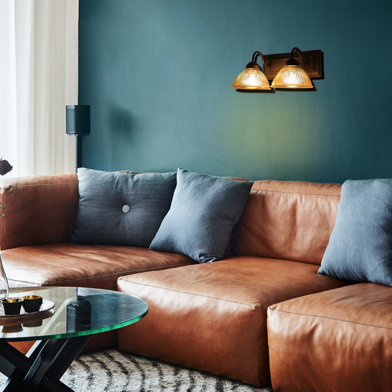 BowLift | 2 Light Dome Wall Lamp Rustic Style Black Clear Prism Glass Wall Lamp for Living Room