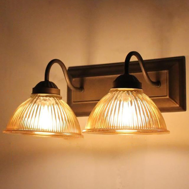 BowLift | 2 Light Dome Wall Lamp Rustic Style Black Clear Prism Glass Wall Lamp for Living Room