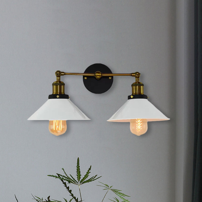 BowLift | 2 heads wall light industrial stylish tapered shade metal wall sconces lighting in black/white for living room