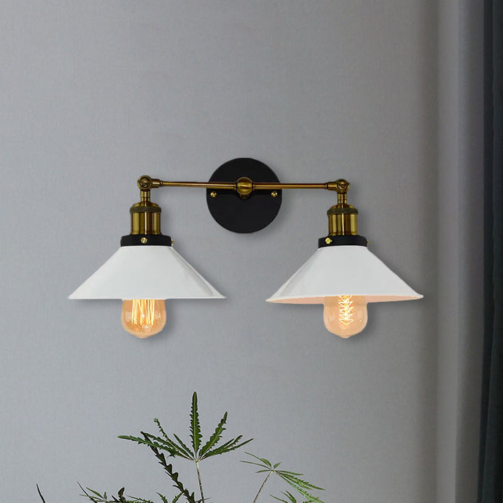 BowLift | 2 heads wall light industrial stylish tapered shade metal wall sconces lighting in black/white for living room