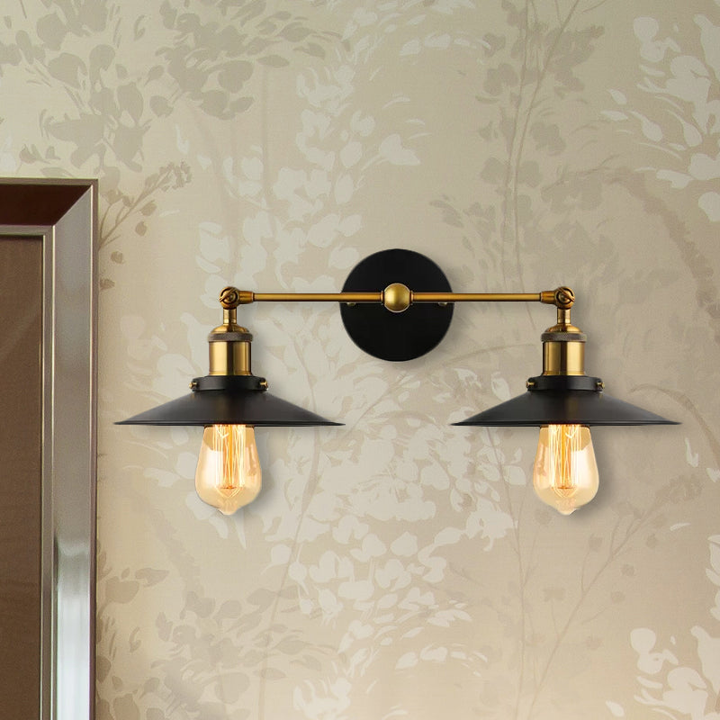 BowLift | 2 heads wall light industrial stylish tapered shade metal wall sconces lighting in black/white for living room
