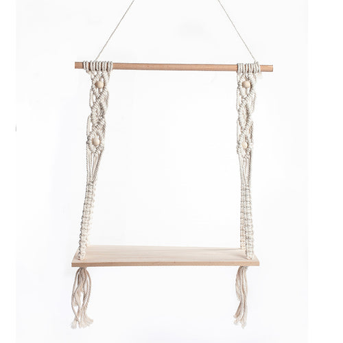 Macramé Swing Shelf with Wooden Accents Bowlift