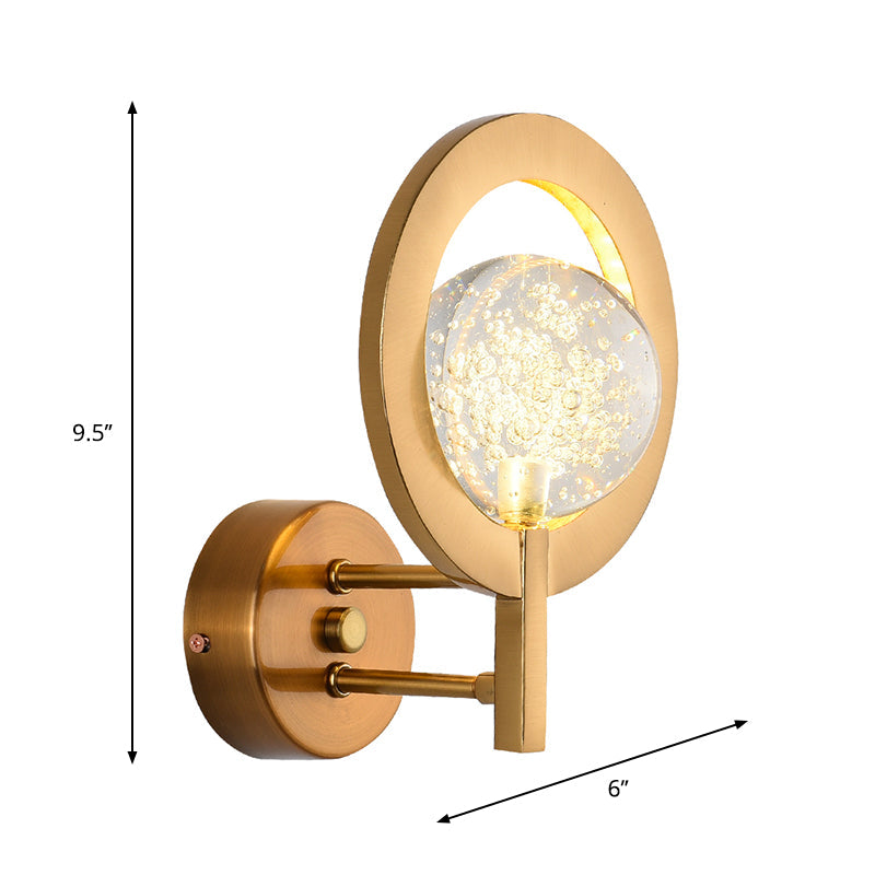 BowLift | Globe Clear Crystal Wall Lamp Modern Style LED Gold Wall Lamp With Ring Frame