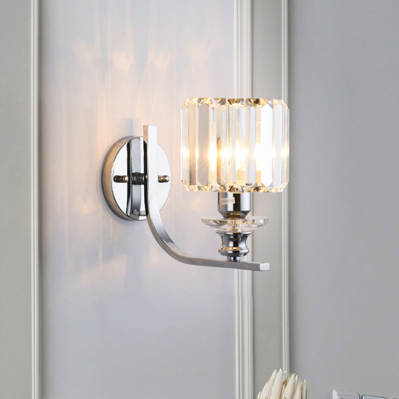 BowLift | 1 Light Bulb Wall Mount Lamp Modern Living Room Wall Light with Cone/Cylinder Crystal Shade in Chrome