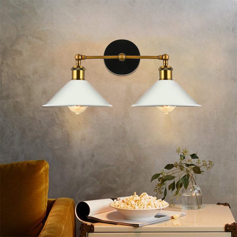 BowLift | 2 Lights Cone Wall Lamp Vintage Stylish Antique Brass Metal Wall Mount Lighting for Living Room