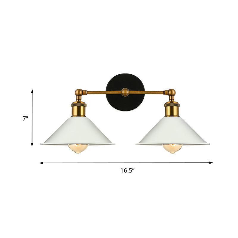 BowLift | 2 Lights Cone Wall Lamp Vintage Stylish Antique Brass Metal Wall Mount Lighting for Living Room