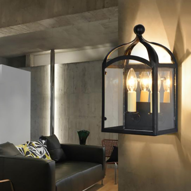 BowLift | Old Brass Candle Wall Lamp with Metal Cage Shade 2 Lights Vintage Wall Light for Hallway