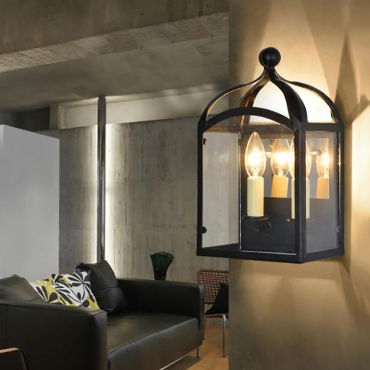 BowLift | Old Brass Candle Wall Lamp with Metal Cage Shade 2 Lights Vintage Wall Light for Hallway