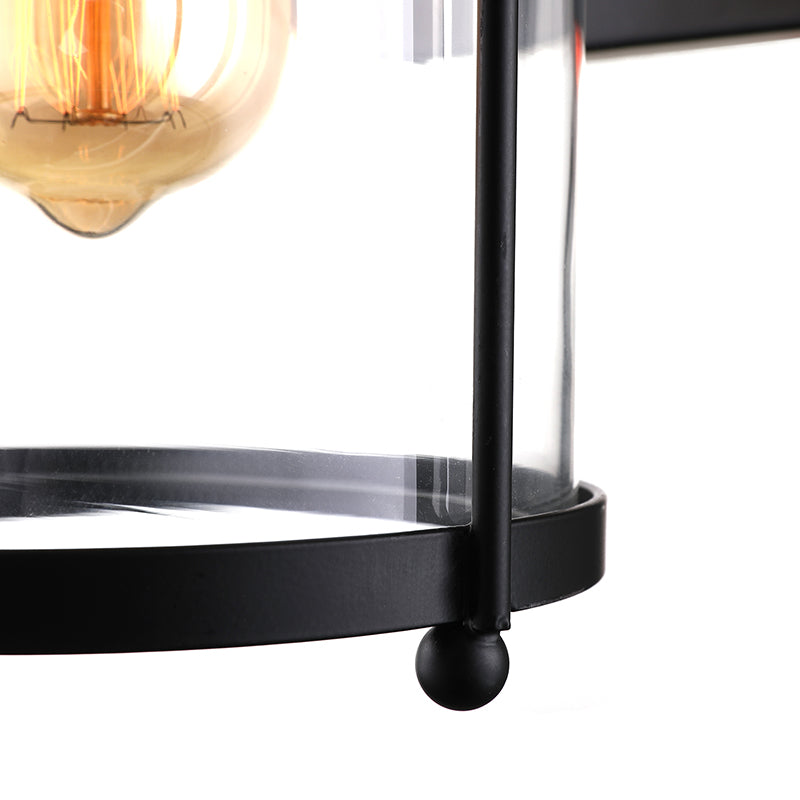 BowLift | Cylinder clear glass wall-mounted lamp industrial single bulb living room wall sconce in black/white/rust with cage