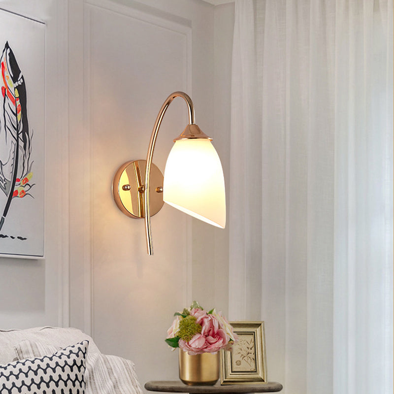 BowLift | 1 Bulb Angle Shade Wall Mounted Light Fixture Modern Black/Gold Milk Glass Lighting for Bedroom