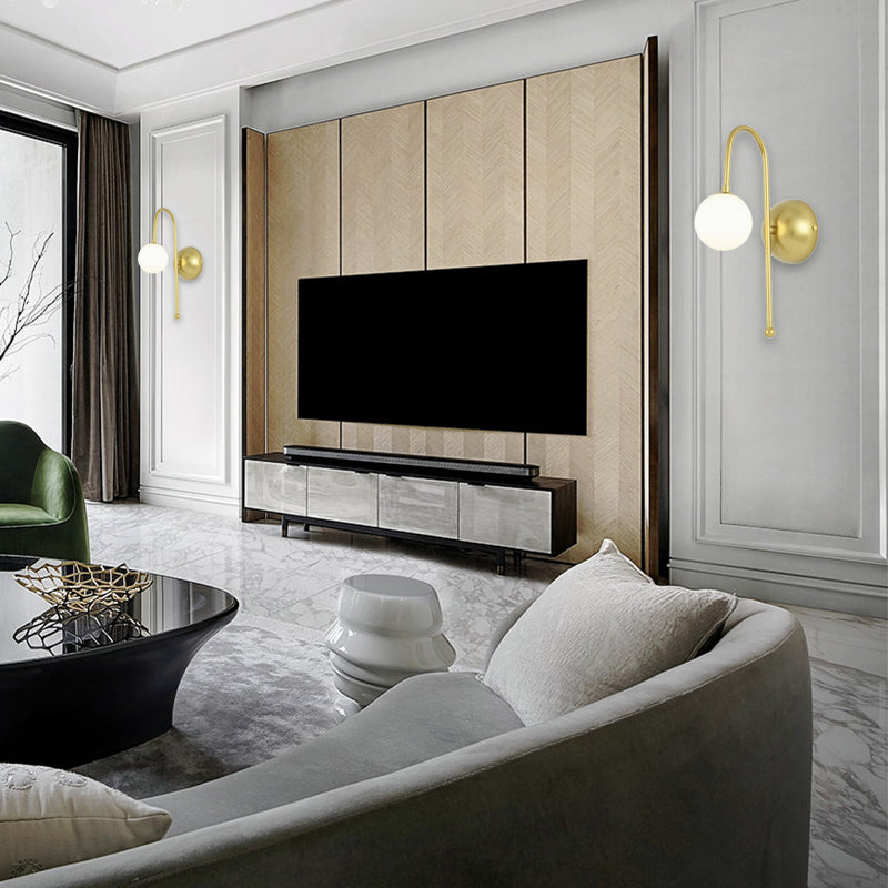 BowLift | 1 Bulb Globe Wall Mounted Light Modern Gold Opal Glass Lighting for the Living Room