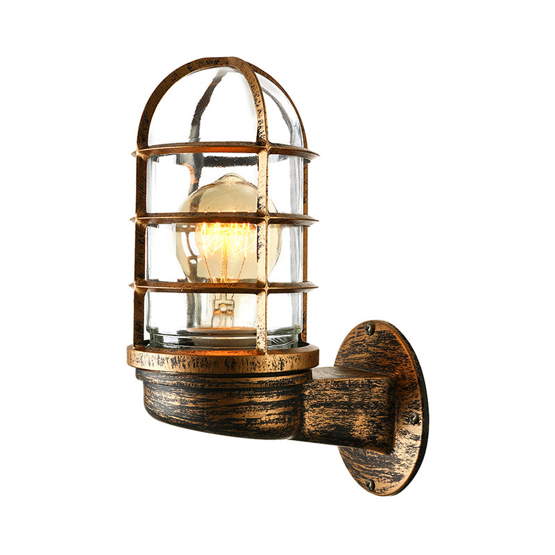 BowLift | Cylinder Clear Glass Wall Mounted Lamp Industrial Single Bulb Living Room Wall Light in Pink/Blue/Green with Cage