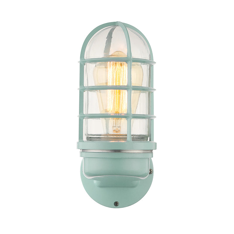 BowLift | Cylinder Clear Glass Wall Mounted Lamp Industrial Single Bulb Living Room Wall Light in Pink/Blue/Green with Cage