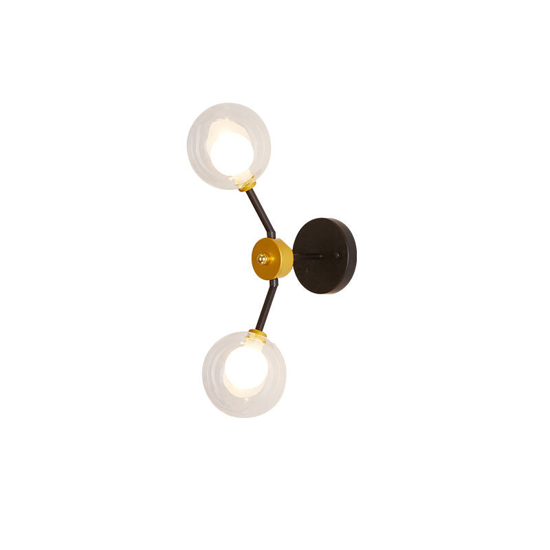BowLift | 2 Light Bedroom Wall Light with Global Clear Glass Shade Modern Black LED Wall Mounted Light