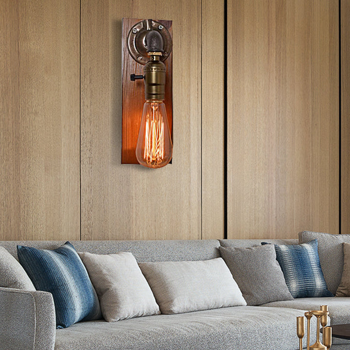 BowLift | Open Bulb Living Room Wall Lamp Vintage Metal 1 Light Aged Brass Wall Light Lighting with Rectangular Backplate