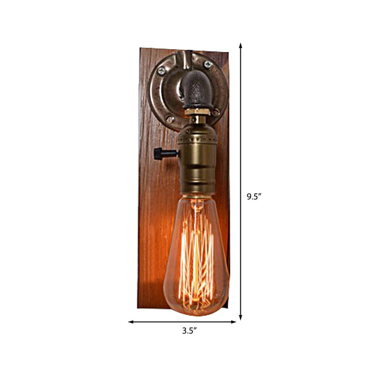 BowLift | Open Bulb Living Room Wall Lamp Vintage Metal 1 Light Aged Brass Wall Light Lighting with Rectangular Backplate
