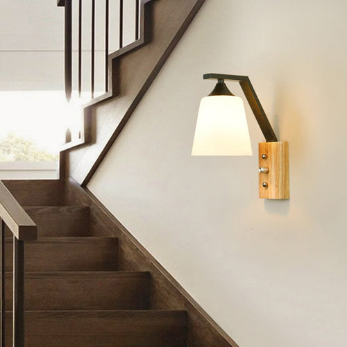 BowLift | Bucket Shade Stairwell Wall Lamp Opal Glass 1 Head Contemporary Wall Light