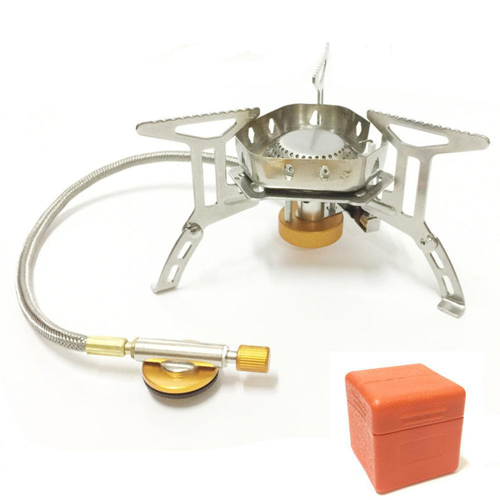 stainless steel folding backpacking gas stove with braided fuel hose and windproof simmer-control regulator Bowlift