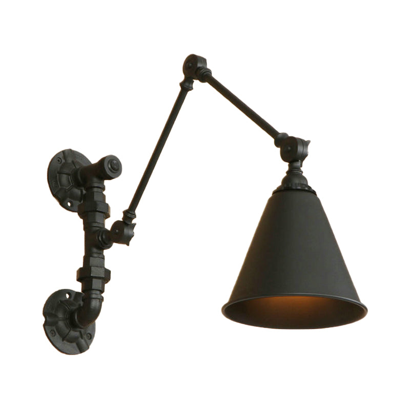 BowLift | 1 Bulb Swing Arm Wall Lamp Lighting Industrial Black Metal Wall Mount Light with Cone Shade