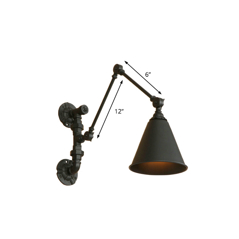 BowLift | 1 Bulb Swing Arm Wall Lamp Lighting Industrial Black Metal Wall Mount Light with Cone Shade