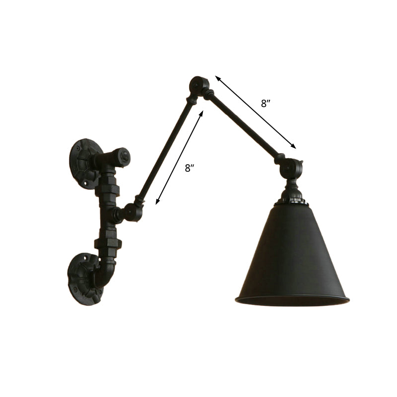 BowLift | 1 Bulb Swing Arm Wall Lamp Lighting Industrial Black Metal Wall Mount Light with Cone Shade