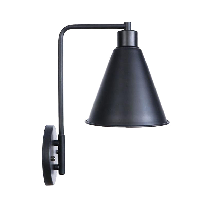 BowLift | 1 Light Bulb Conical Wall Lamp Vintage Style Black/Rust Iron Wall Mounted Lamp with Angle Arm for Farmhouse
