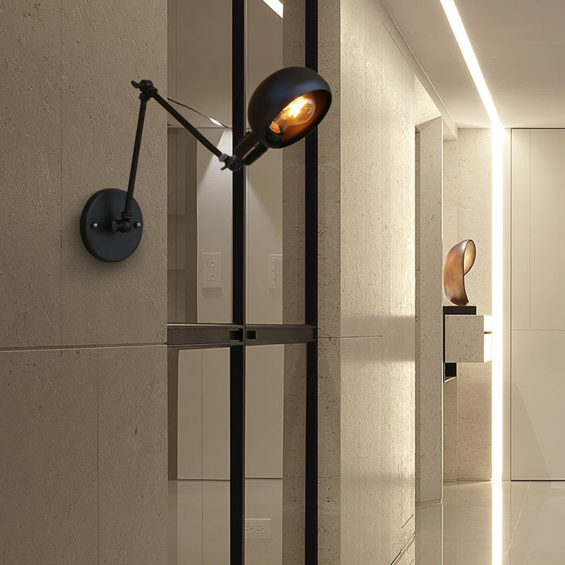 BowLift | 1 Bulb Metal Wall Light Industrial Black Swivel Arm Study Wall Lamp Light with Bowl Shade