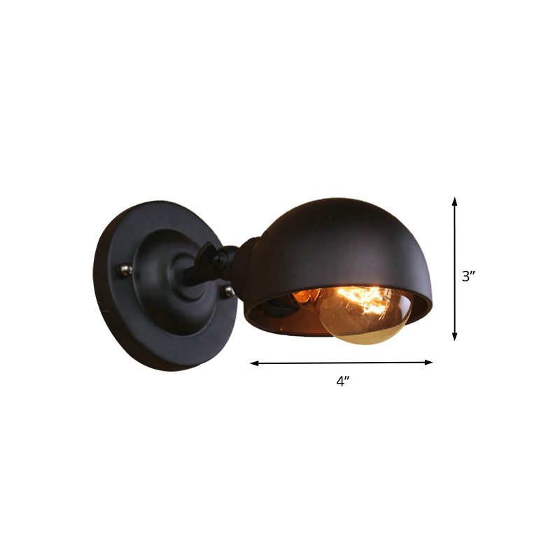 BowLift | 1 head wall-mounted light loft style dome shade metal adjustable wall lamp in black for bedroom