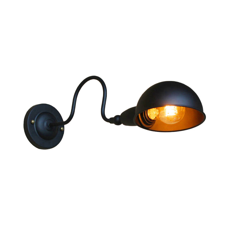 BowLift | 1 head wall-mounted light loft style dome shade metal adjustable wall lamp in black for bedroom