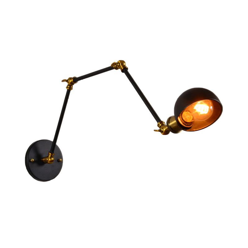 BowLift | 1 head wall-mounted light loft style dome shade metal adjustable wall lamp in black for bedroom