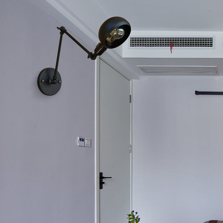 BowLift | 1 head wall-mounted light loft style dome shade metal adjustable wall lamp in black for bedroom