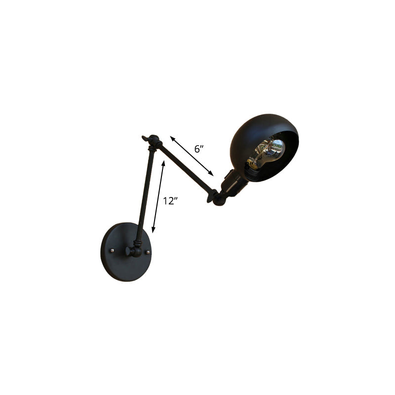 BowLift | 1 head wall-mounted light loft style dome shade metal adjustable wall lamp in black for bedroom