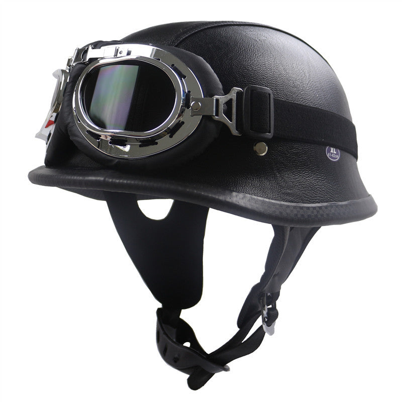 Vintage-Styled Motorcycle Helmet with Integrated Goggles Bowlift