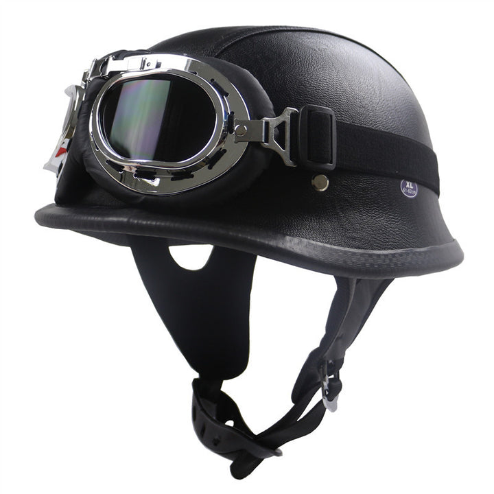 Vintage-Styled Motorcycle Helmet with Integrated Goggles Bowlift