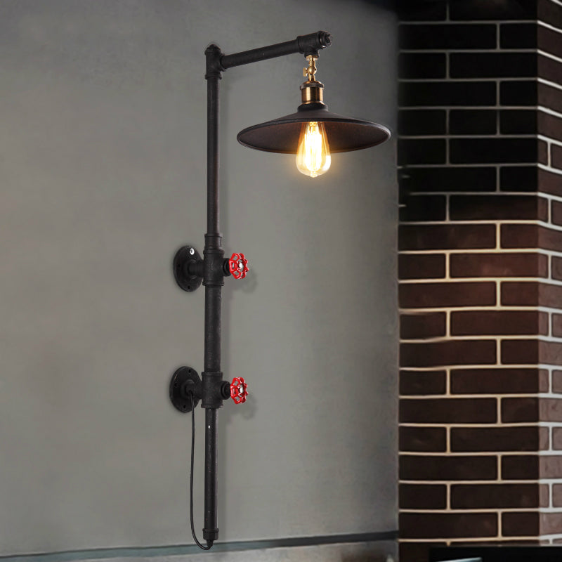 BowLift | 1 Light Flat Wall Sconce Lighting with Pipe and Angle Arm Industrial Style Black Metallic Wall Lamp
