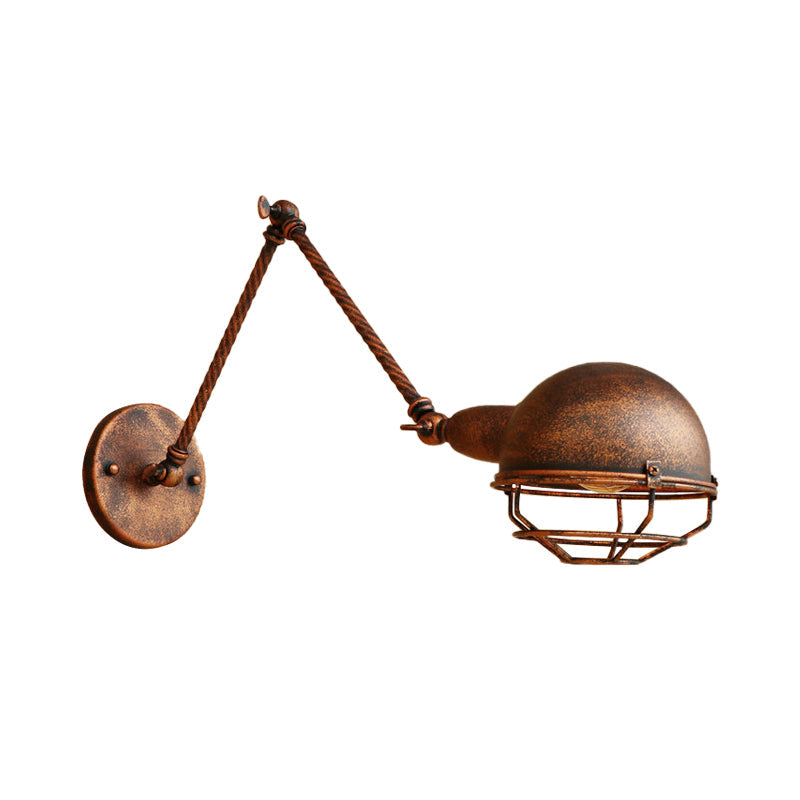 BowLift | 1 Bulb Pendant Light with Cage Shade Metal Antique Stylish Farmhouse Adjustable Wall Lamp in Rust