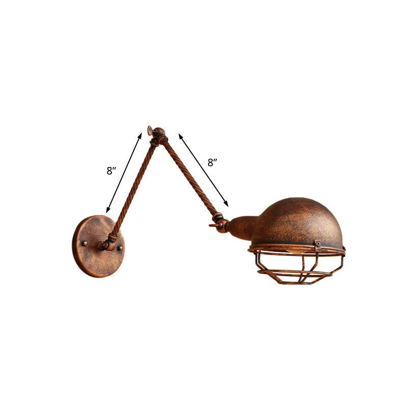 BowLift | 1 Bulb Pendant Light with Cage Shade Metal Antique Stylish Farmhouse Adjustable Wall Lamp in Rust