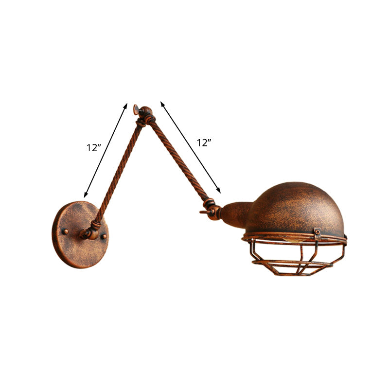 BowLift | 1 Bulb Pendant Light with Cage Shade Metal Antique Stylish Farmhouse Adjustable Wall Lamp in Rust
