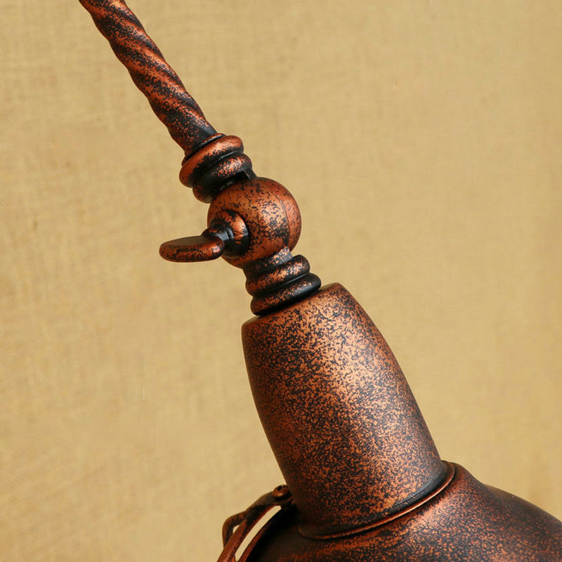 BowLift | 1 Bulb Pendant Light with Cage Shade Metal Antique Stylish Farmhouse Adjustable Wall Lamp in Rust